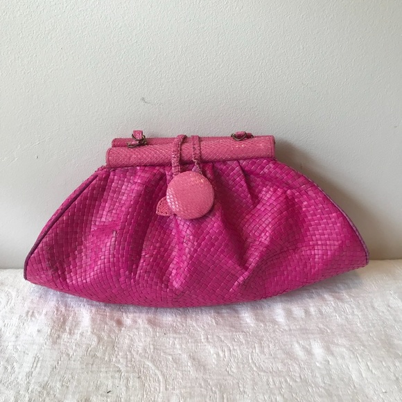 . Handbags - Hot Pink Python and Straw Bag w/ Chain Handle